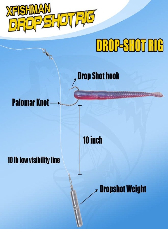 XFISHMAN Drop Shot Rigs for Bass Fishing Ready Rig with Hooks and Sinker Weights (Hook Size 3/0-Weight 3/8 oz-Qty 5) - Image 2