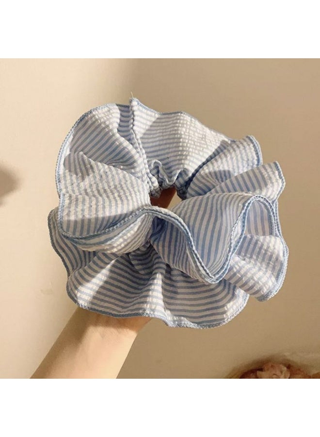 French Versatile Cloud Cotton Scrunchies, Blue Striped (2 Pack) - Image 2
