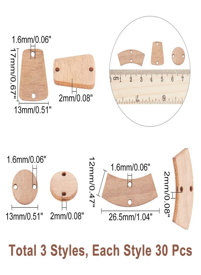 CHGCRAFT 90Pcs 3 Styles Unfinished Wood Charms Connectors Links Double Holes Round Curved Trapezoid Pendant Link for DIY Bracelet Earring Necklace Keychain Jewelry Crafts Making - Image 2