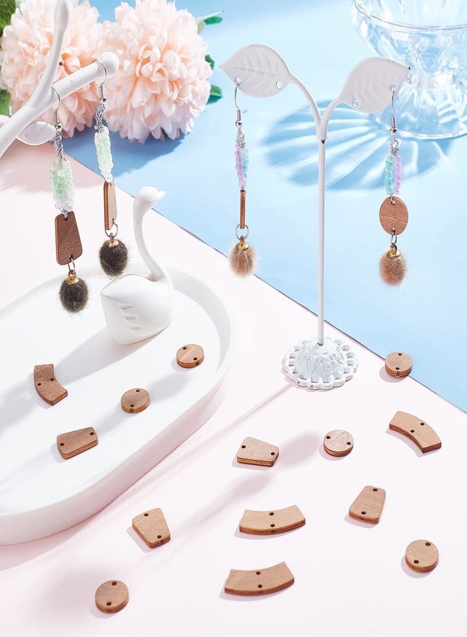 CHGCRAFT 90Pcs 3 Styles Unfinished Wood Charms Connectors Links Double Holes Round Curved Trapezoid Pendant Link for DIY Bracelet Earring Necklace Keychain Jewelry Crafts Making - Image 4