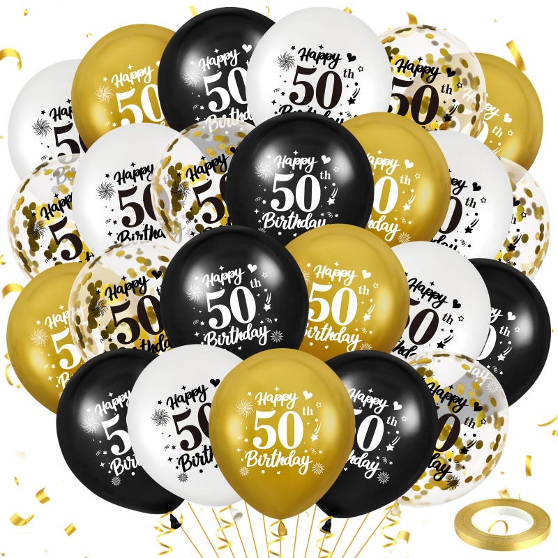 Yoirrat 50th Birthday Balloons for Men 24Pcs Black Gold White Happy 50th Birthday Balloons Decorations for Men Women 50 Years Old Party Decor Supplies - Image 2