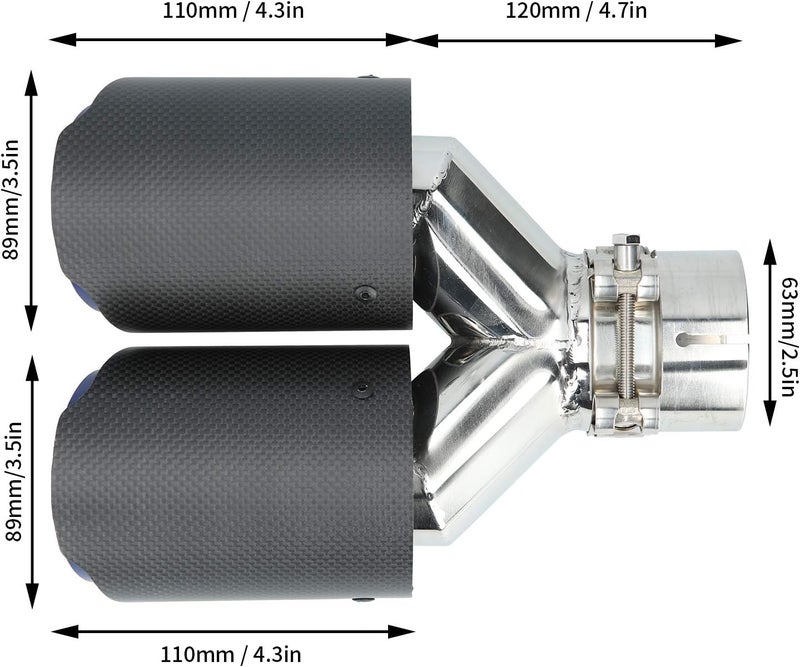 klarako Car Exhaust Tip, Universal Dual Exhaust Pipe Tip Y?Shape Tail Throat Matte Carbon Fiber Stainless Steel - Image 2