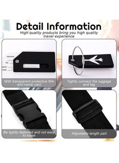 SYOSI Luggage Straps Set 4pcs Travel Suitcase Straps with 4pcs Silicone Luggage Tags Adjustable Suitcase Belts Suitcase Tags with Name ID Card for Luggage Suitcase Travel Accessories, Black  - Image 3