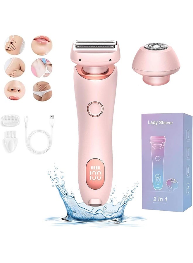 MAANGE Electric Shaver, 2 in 1 Electric Shaver for Women, Waterproof 2-in-1 Wet&Dry Painless Hair Removal for Legs and Underarm (Pink) - Image 1