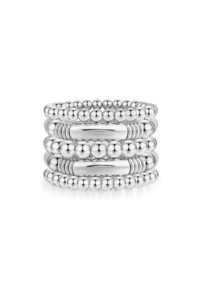 Barakah Silver Bead Bracelet, Silver Plated Stackable Bracelet Set for Women, 10mm/8mm Bead Ball Strand Chain Bracelet, Bohemian Stacked bracelet 7-7.5inch Gifts for Women and Girls 5Pcs - Image 1