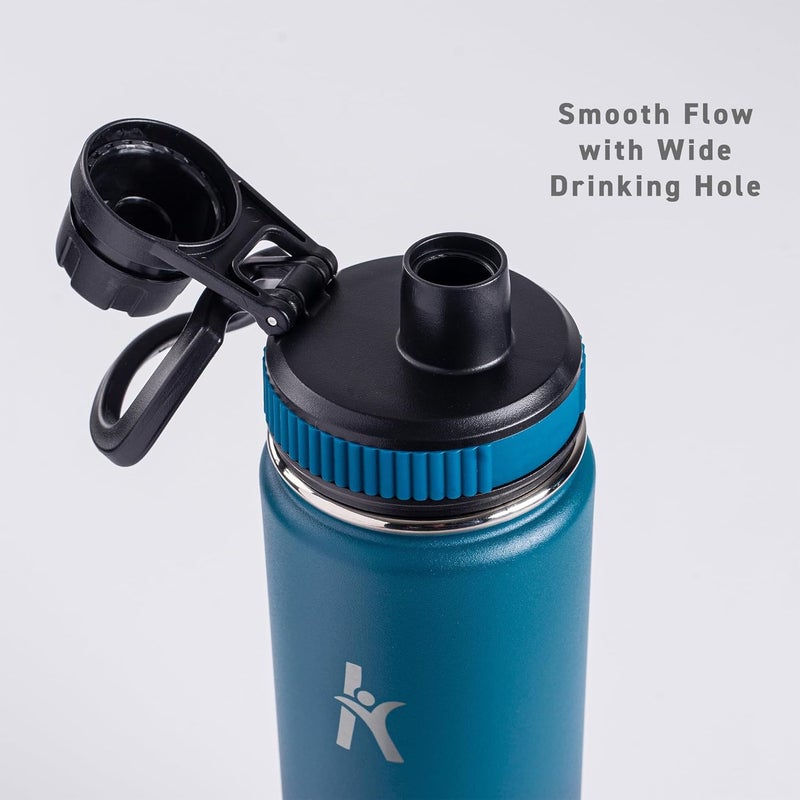 KRYMSO Stainless Steel Water Bottle 650ml – Insulated Sports Thermos Flask for Hot & Cold Drinks – Leakproof, Durable, BPA-Free – Ideal for Gym, Travel, Hiking (Petrol Blue) - Image 5