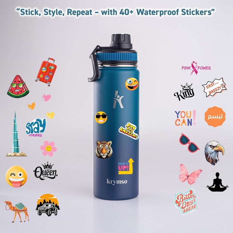 KRYMSO Stainless Steel Water Bottle 650ml – Insulated Sports Thermos Flask for Hot & Cold Drinks – Leakproof, Durable, BPA-Free – Ideal for Gym, Travel, Hiking (Petrol Blue) - Image 4