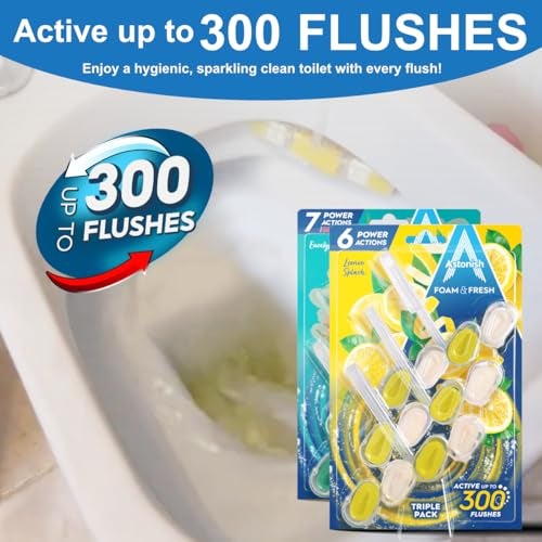 Astonish Foam & Fresh Eucalyptus Toilet Rim Blocks – 3-Pack | 6 Power Actions: Limescale Prevention, Odour Control, Rich Foam | Up to 300 Flushes per Block | Vegan & Cruelty-Free | UK Made - Image 3