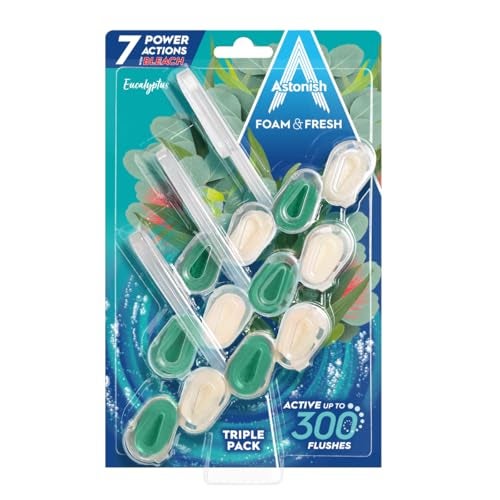 Astonish Foam & Fresh Eucalyptus Toilet Rim Blocks – 3-Pack | 6 Power Actions: Limescale Prevention, Odour Control, Rich Foam | Up to 300 Flushes per Block | Vegan & Cruelty-Free | UK Made - Image 1