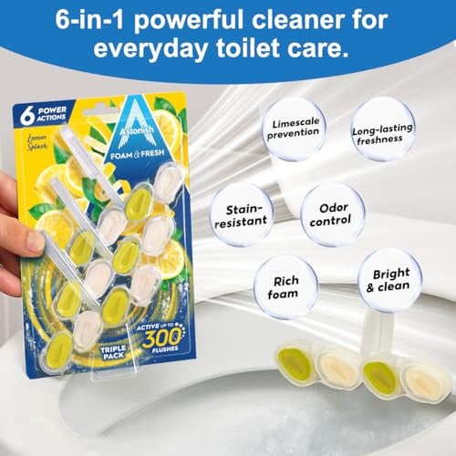 Astonish Foam & Fresh Eucalyptus Toilet Rim Blocks – 3-Pack | 6 Power Actions: Limescale Prevention, Odour Control, Rich Foam | Up to 300 Flushes per Block | Vegan & Cruelty-Free | UK Made - Image 2