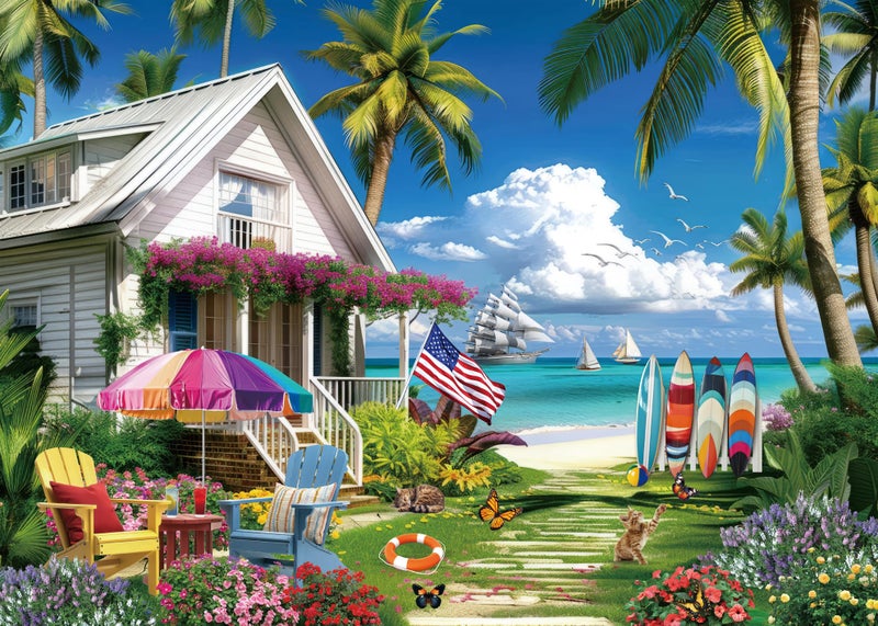 BBOLDIN Beach House Puzzles Summer Puzzle 1000 Piece for Adults Seaside Retreat Jigsaw Puzzles Ocean Puzzles Seashore House Puzzle Challenging Jigsaw Puzzles As Home Decor - Image 3