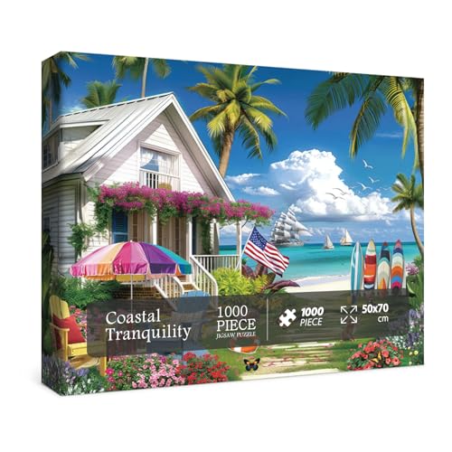 BBOLDIN Beach House Puzzles Summer Puzzle 1000 Piece for Adults Seaside Retreat Jigsaw Puzzles Ocean Puzzles Seashore House Puzzle Challenging Jigsaw Puzzles As Home Decor - Image 5