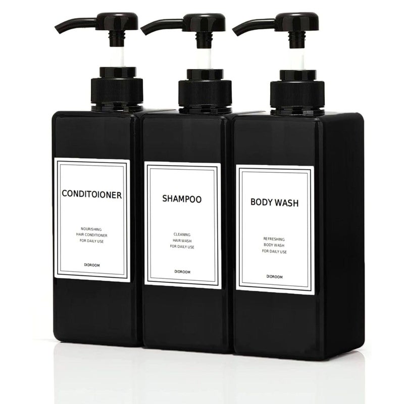 Modern Shampoo and Conditioner Dispenser 21 oz Pack of 3 Refillable Pump Bottle Set Empty Shower Plastic Bottles with Pump for Bathroom Body Wash Soap and Shower
