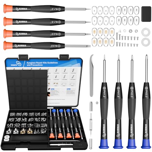 STREBITO Glasses Repair Kit, All-in-One Eyeglass Repair Kit with 16 Sizes of Screws, 12 Pairs of Nose Pads & Tweezer, Precision Screwdriver Set for Glasses, Sunglasses, Watches & Small Electronics - Image 1