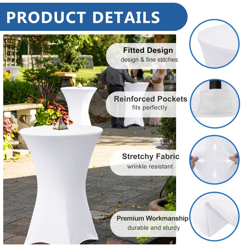 Enjoyidea Cocktail Table Covers-Spandex Round High Top Table Cloths 6 Pack 32x43 Inch-White Stretch Fitted Bar Tall Tablecloth for Pub Bistro Highboy Party Event Banquet Height Folding Satnding Tables - Image 2