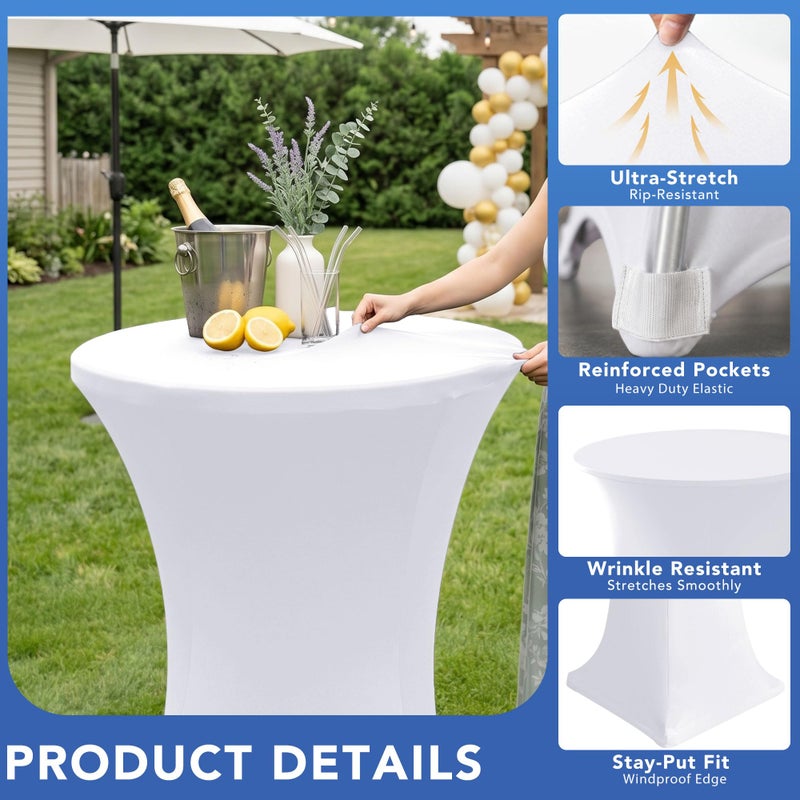 Enjoyidea Cocktail Table Covers-Spandex Round High Top Table Cloths 6 Pack 32x43 Inch-White Stretch Fitted Bar Tall Tablecloth for Pub Bistro Highboy Party Event Banquet Height Folding Satnding Tables - Image 2