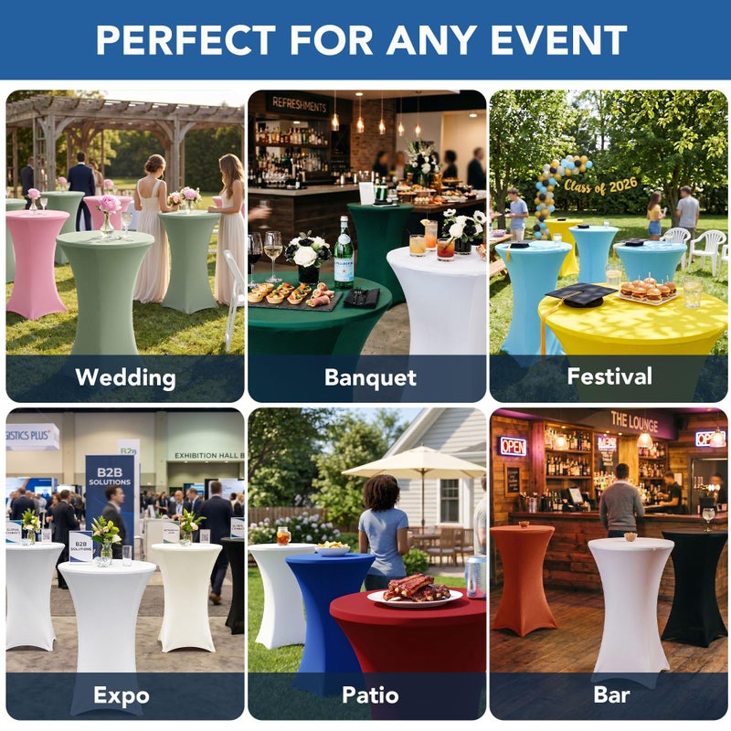 Enjoyidea Cocktail Table Covers-Spandex Round High Top Table Cloths 6 Pack 32x43 Inch-White Stretch Fitted Bar Tall Tablecloth for Pub Bistro Highboy Party Event Banquet Height Folding Satnding Tables - Image 3