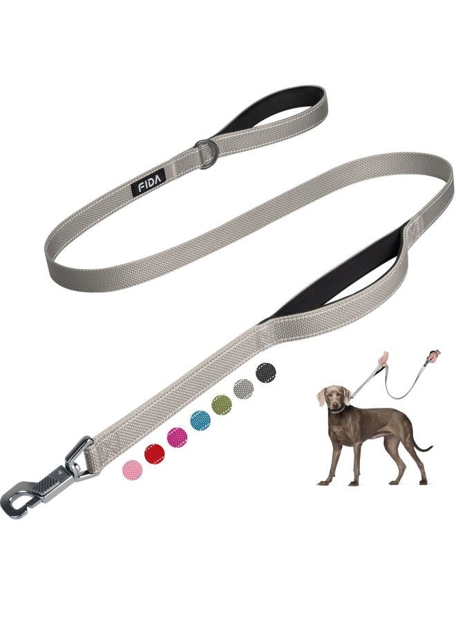 fida 4 FT Heavy Duty Dog Leash with 2 Comfortable Padded Handles, Traffic Handle & Advanced Easy Snap Hook, Reflective Walking Lead for Large, Medium & Small Breed Dogs, Grey - Image 1