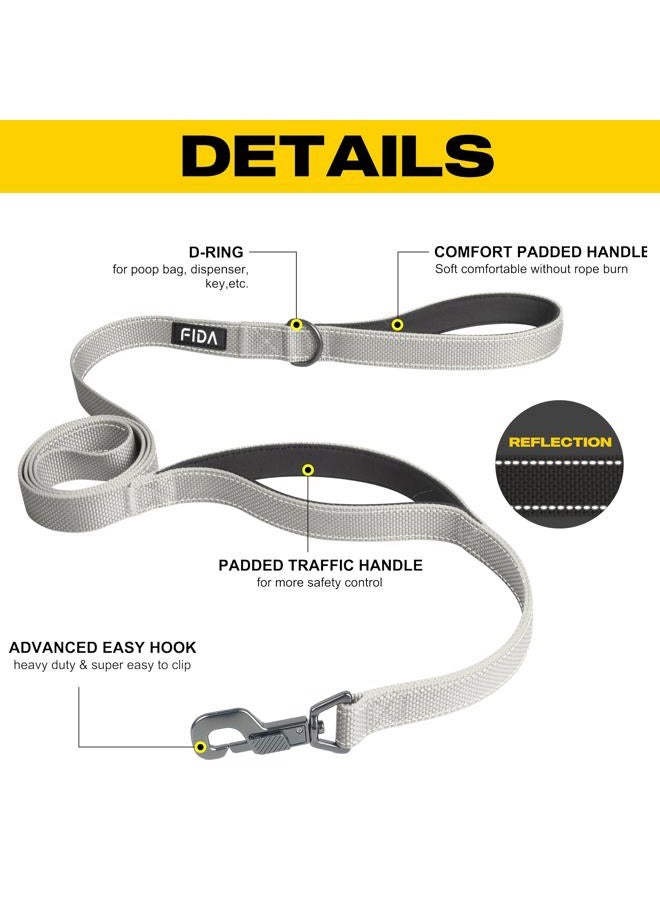 fida 4 FT Heavy Duty Dog Leash with 2 Comfortable Padded Handles, Traffic Handle & Advanced Easy Snap Hook, Reflective Walking Lead for Large, Medium & Small Breed Dogs, Grey - Image 2