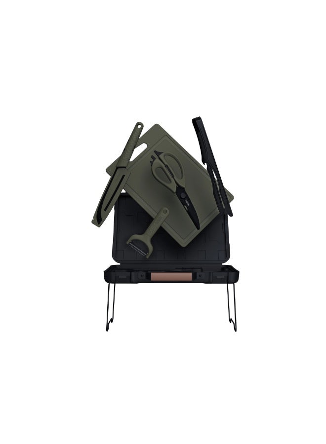 نكستول مجموعة أدوات الشواء الكاملة للتخييم تتضمن سكين نزهة، ولوح تقطيع، ومقص متعدد الوظائف، وملقط للشواء، وحقيبة حمل محمولة - مثالية للطهي في الهواء الطلق والسفر. - Image 1