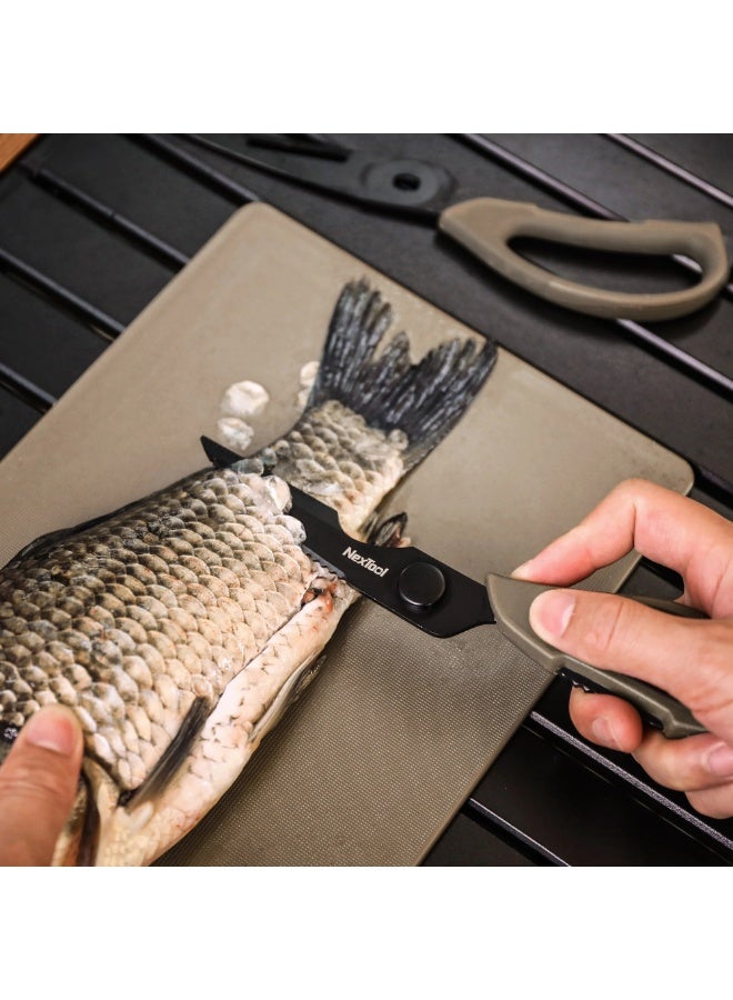 نكستول مجموعة أدوات الشواء الكاملة للتخييم تتضمن سكين نزهة، ولوح تقطيع، ومقص متعدد الوظائف، وملقط للشواء، وحقيبة حمل محمولة - مثالية للطهي في الهواء الطلق والسفر. - Image 4