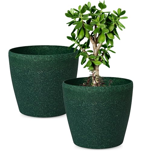 Eha Set of 2 Earth-Friendly Deco 9" Self-Watering pots and Planters | Bamboo Based | UV Protected | for Indoor, Home Decor, Outdoor, Balcony & Garden | Green - Image 1