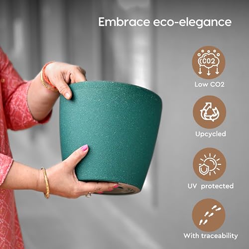 Eha Set of 2 Earth-Friendly Deco 9" Self-Watering pots and Planters | Bamboo Based | UV Protected | for Indoor, Home Decor, Outdoor, Balcony & Garden | Green - Image 5