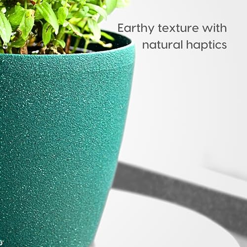 Eha Set of 2 Earth-Friendly Deco 9" Self-Watering pots and Planters | Bamboo Based | UV Protected | for Indoor, Home Decor, Outdoor, Balcony & Garden | Green - Image 4