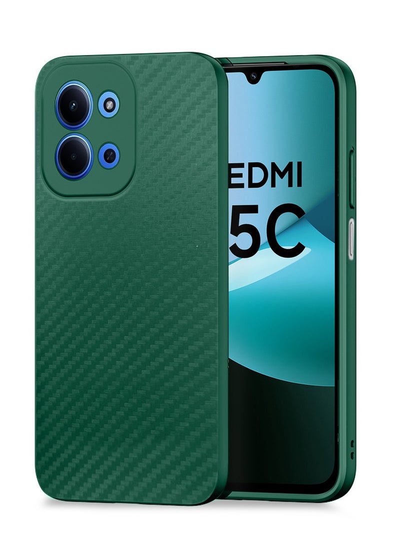 Wtech Xiaomi Redmi 15C 4G/5G 2025 Liquid Silicone Carbon Fiber Texture Case Cover (MCFPSN) - Dark Green - Image 1