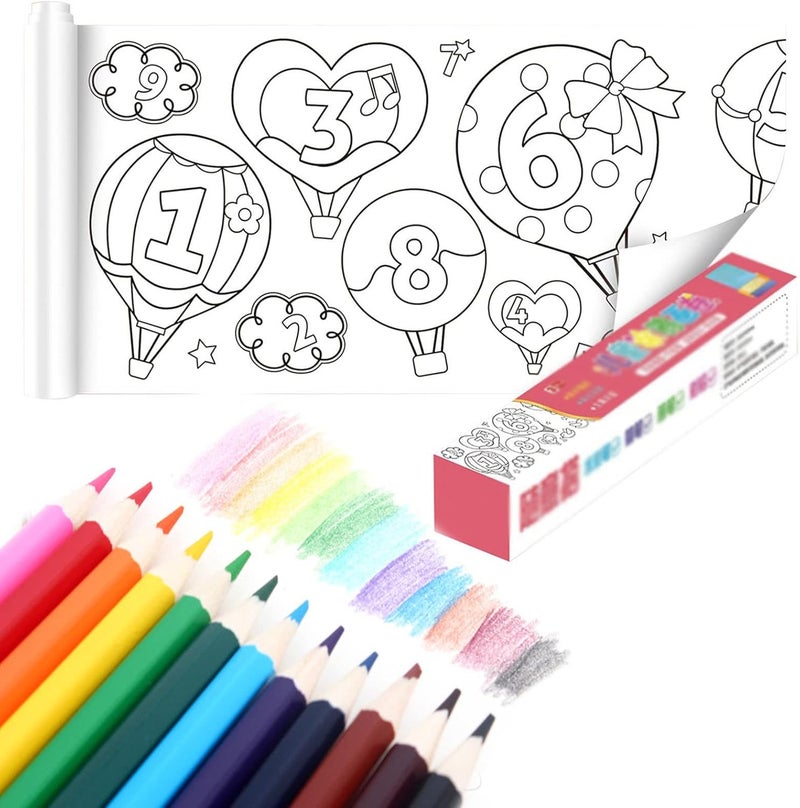woobles Children's Drawing Roll, Coloring Paper Roll For Kids, Oversize Childrens Drawing Roll, Roll Drawing Paper For Kids, Children Drawing Roll (Number letters,With 12-Color Pencil) Number Letters With 12-Color Pencil - Image 1