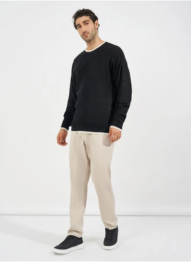 Styli Relaxed Tuck Knit Lightweight Sweater with Contrast Detail