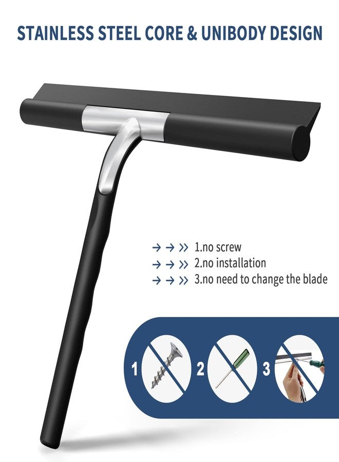 ecooe Silicone Shower Squeegee with Hanger, 11″/28cm Shower Squeegee for Glass Doors, Black Window Squeegee Scraper with Stainless Steel Core for Home Bathroom Kitchen Car Glass Doors - Image 3