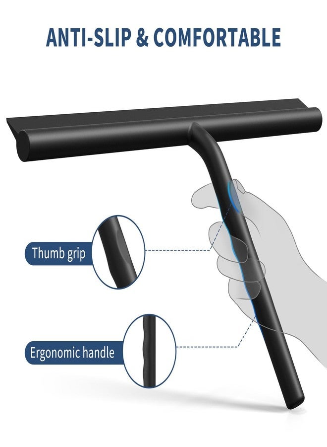 ecooe Silicone Shower Squeegee with Hanger, 11″/28cm Shower Squeegee for Glass Doors, Black Window Squeegee Scraper with Stainless Steel Core for Home Bathroom Kitchen Car Glass Doors - Image 5
