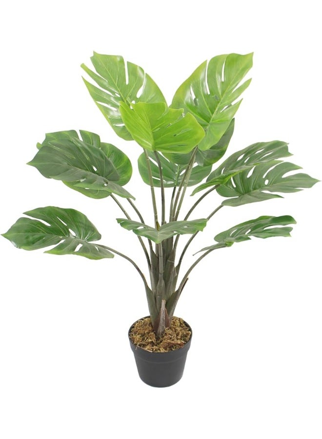 MARCOLO Artificial Monstera Tree in Black Pot, Green, Realistic Tropical Leaves, Indoor Home Decor (80cm) - Image 1