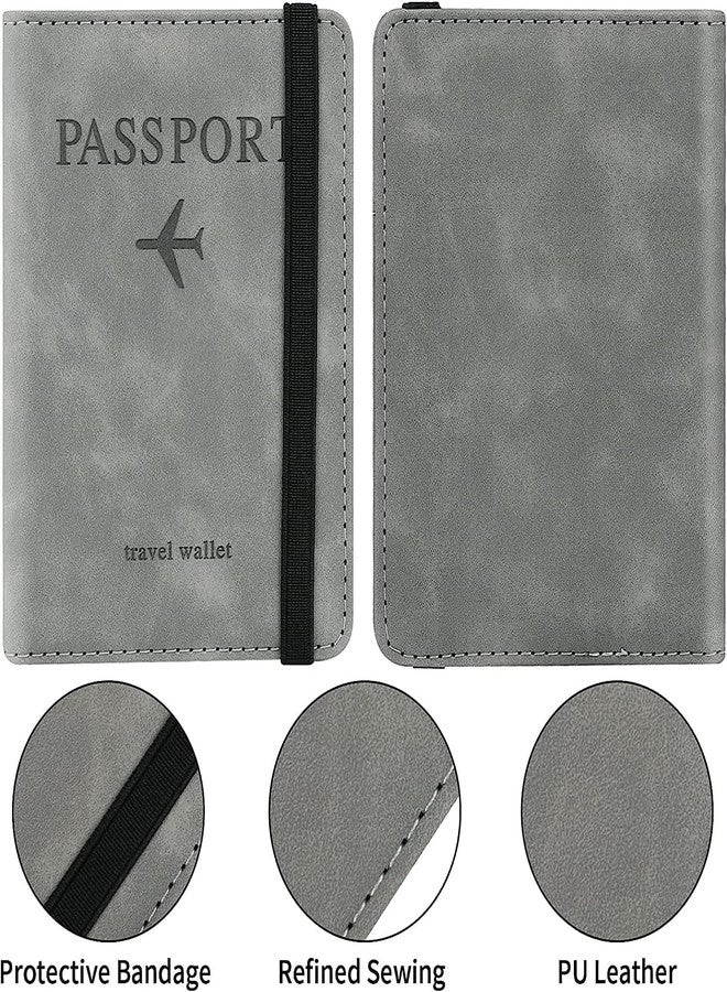 BLINE Passport Holder Cover Travel Wallet Organizer, Passport Case with PU Leather Travel Document Holder for Men & Women Travel Accessories (Grey) - Image 3