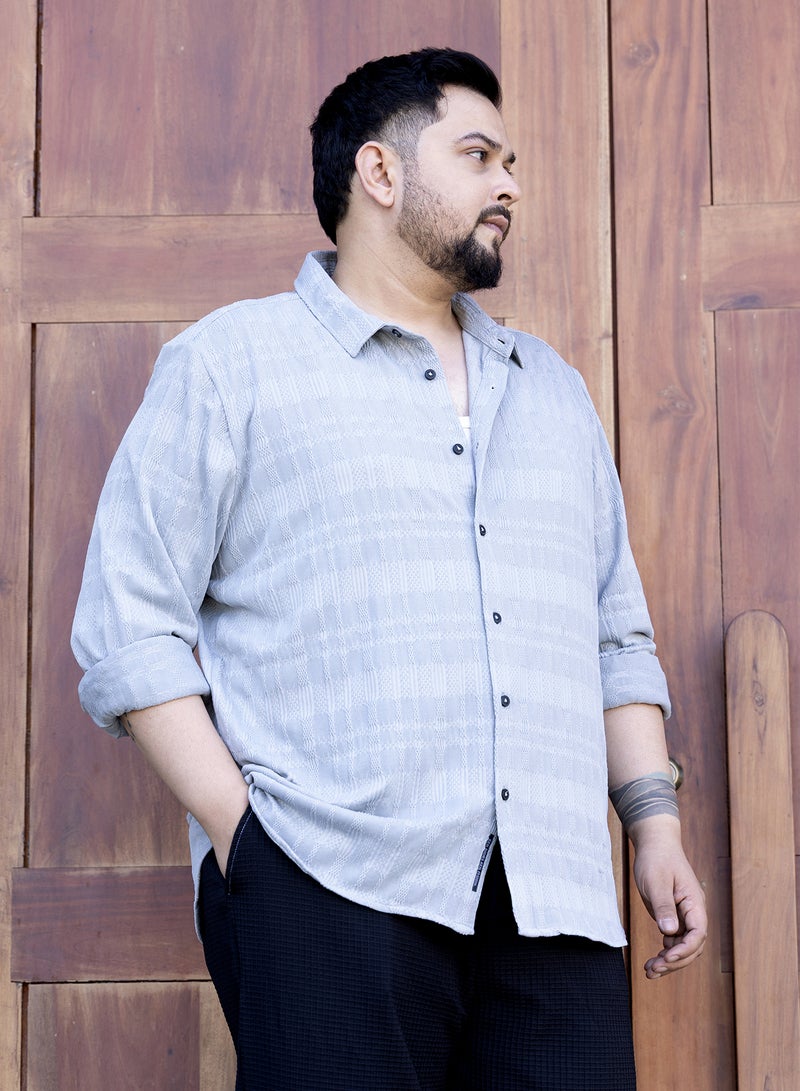 Instafab Plus Instafab Plus Men's Baby Blue Braided-Knot Tactile Shirt For Casual Wear | Spread Collar | Long Cuffed Sleeves | Button Closure | Plus Size Shirt Crafted With Comfort Fit For Everyday Wear - Image 3