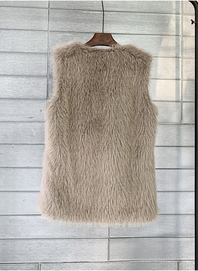 Loquat - Soft Medium Length Imitation Fur Coat Brown - Image 1
