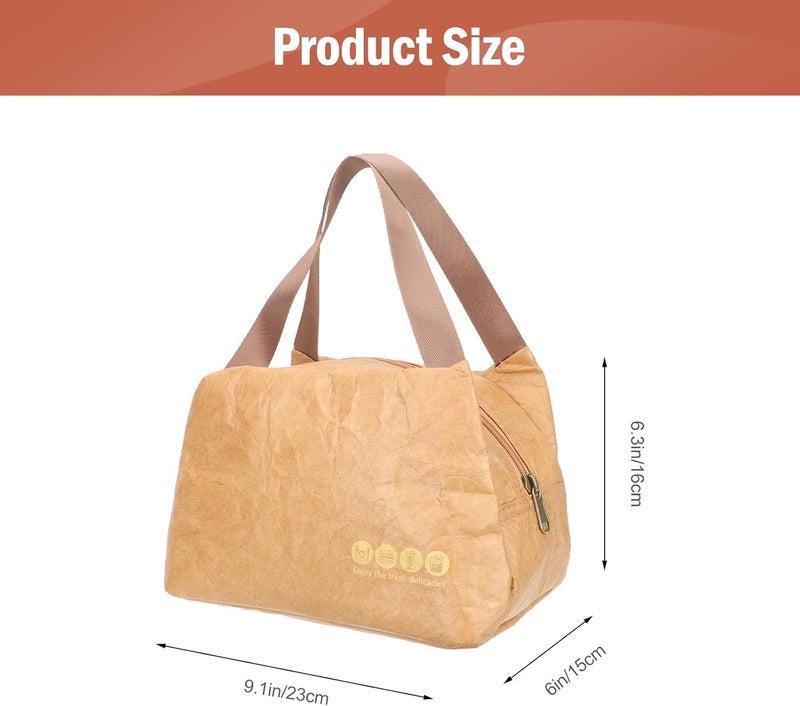 Zerodeko Insulated Kraft Paper Bento Box Bag Reusable Brown Paper Lunch Tote with Zipper Foldable Thermal Lunch Pouch for Picnic Work Travel - Image 2
