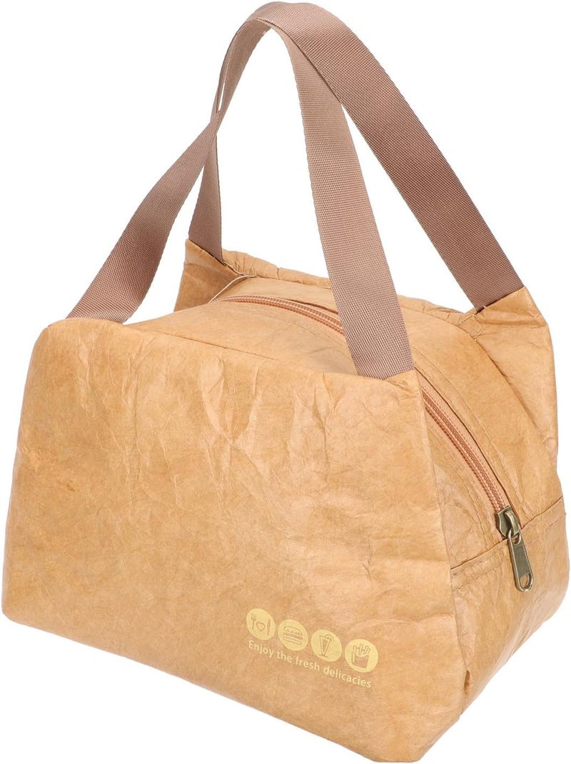 Zerodeko Insulated Kraft Paper Bento Box Bag Reusable Brown Paper Lunch Tote with Zipper Foldable Thermal Lunch Pouch for Picnic Work Travel - Image 1