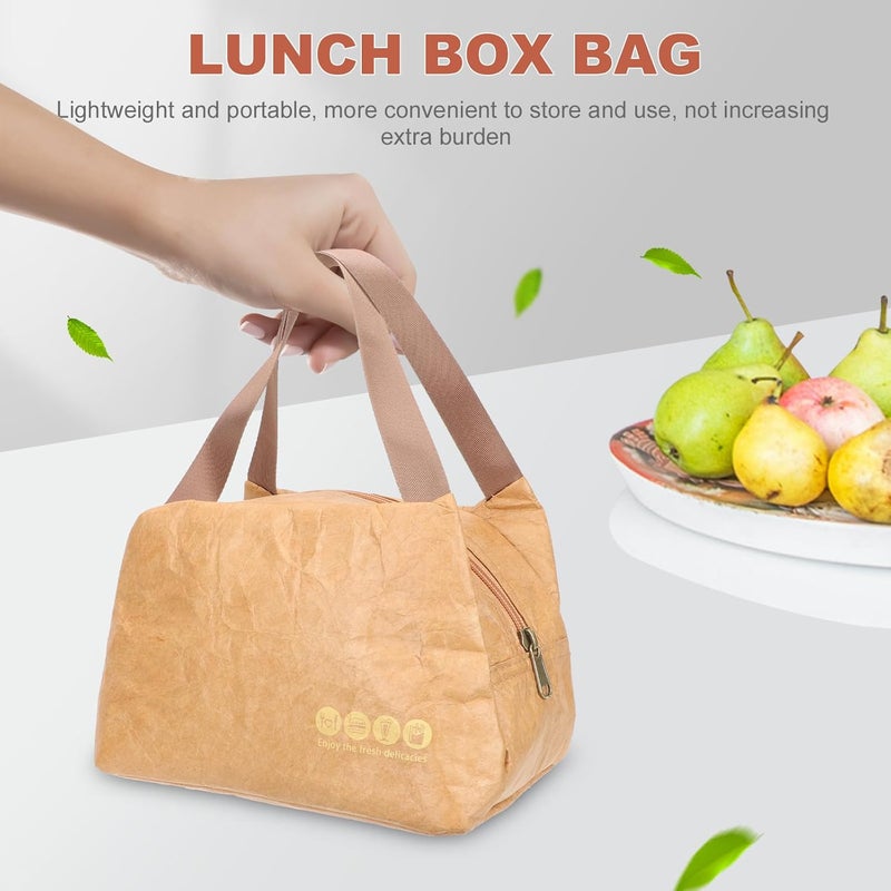 Zerodeko Insulated Kraft Paper Bento Box Bag Reusable Brown Paper Lunch Tote with Zipper Foldable Thermal Lunch Pouch for Picnic Work Travel - Image 5
