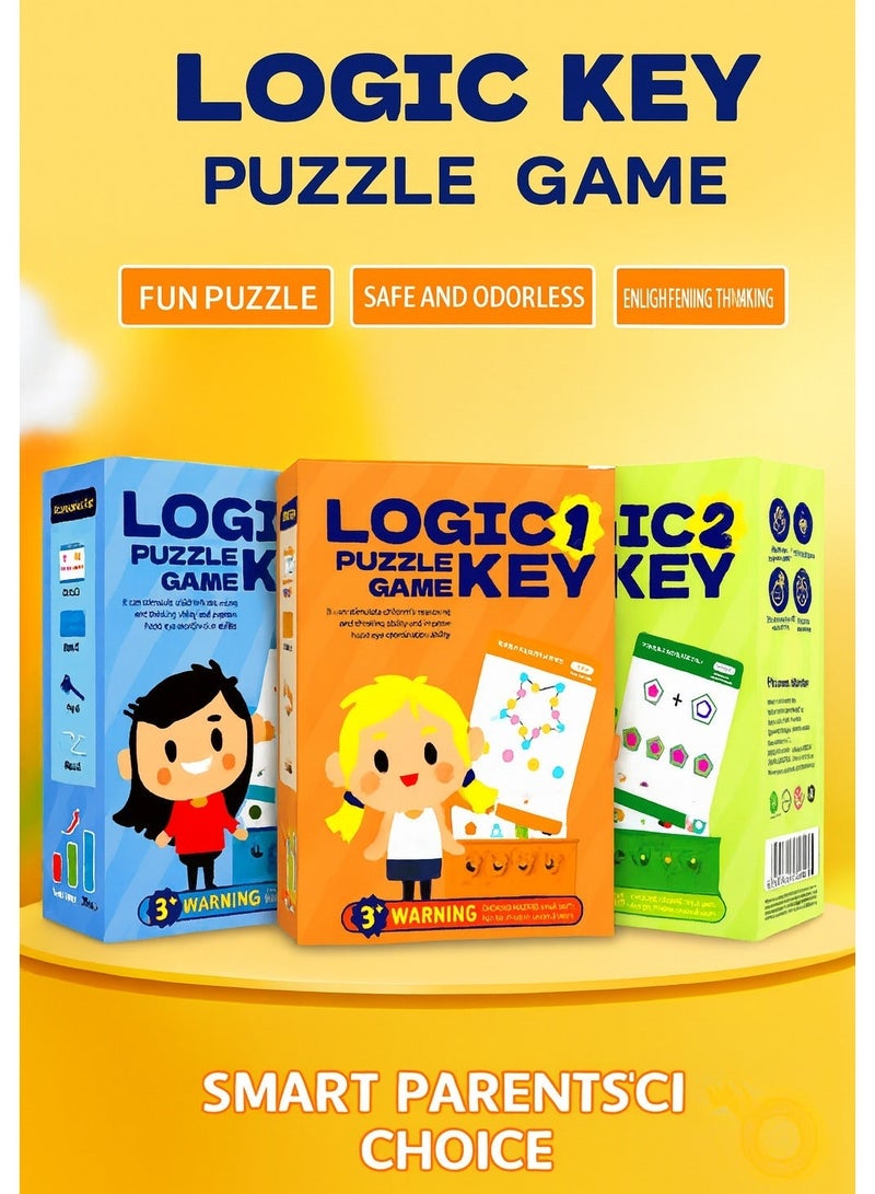 3 Pack Toddler Preschool Educational Logic Key Toys, 3 Levels Difficulty, 192 Card Flashcards Montessori Toys, Puzzle Board Games Books for early develoment, Suitable Preschool Learning Activities for 3-6 Years Old Boys Girls - Image 1
