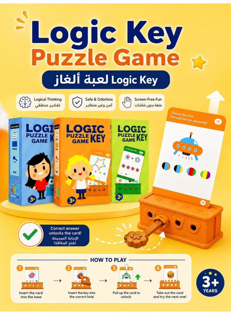 Educational Puzzles for Kids, 3-Pack Logic Key Puzzle Book & Learning Cards Set, 192 Montessori Preschool Brain Teaser Cards for Ages 3-6, Matching Counting Maze Activity Toy - Image 2