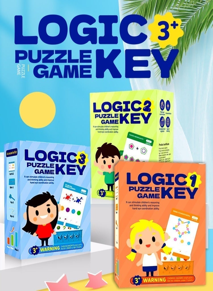Educational Puzzles for Kids, 3-Pack Logic Key Puzzle Book & Learning Cards Set, 192 Montessori Preschool Brain Teaser Cards for Ages 3-6, Matching Counting Maze Activity Toy - Image 3