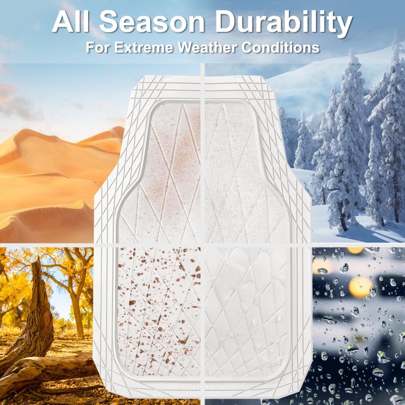 CAR PASS Heavy Duty Rubber Car Floor Mats, Deep Dish All Weather Car Mats Full Set, 3 Piece Waterproof Premium Anti-Slip Floor Mats Rugs Universal Trim to Fit for 95% Sedan SUV Van Truck, White - Image 4
