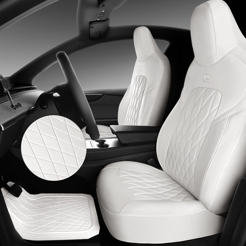 CAR PASS Heavy Duty Rubber Car Floor Mats, Deep Dish All Weather Car Mats Full Set, 3 Piece Waterproof Premium Anti-Slip Floor Mats Rugs Universal Trim to Fit for 95% Sedan SUV Van Truck, White - Image 2