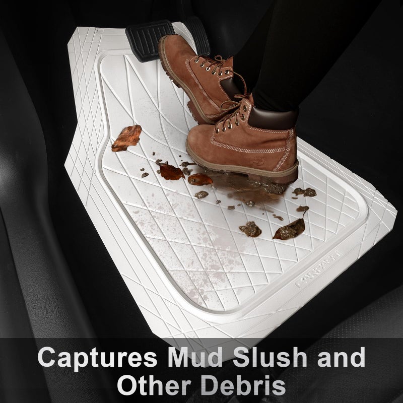 CAR PASS Heavy Duty Rubber Car Floor Mats, Deep Dish All Weather Car Mats Full Set, 3 Piece Waterproof Premium Anti-Slip Floor Mats Rugs Universal Trim to Fit for 95% Sedan SUV Van Truck, White - Image 3