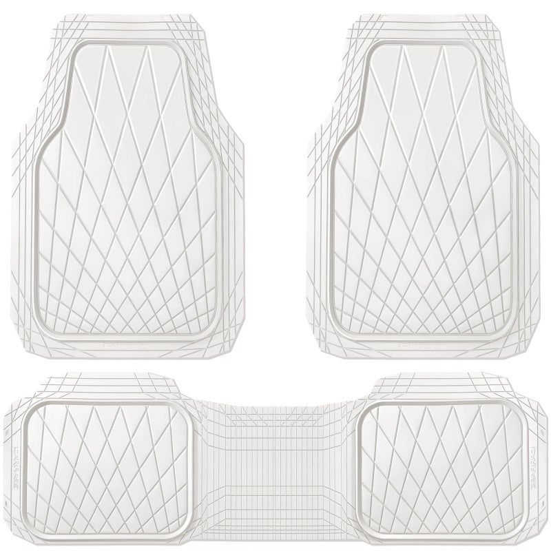 CAR PASS Heavy Duty Rubber Car Floor Mats, Deep Dish All Weather Car Mats Full Set, 3 Piece Waterproof Premium Anti-Slip Floor Mats Rugs Universal Trim to Fit for 95% Sedan SUV Van Truck, White - Image 1