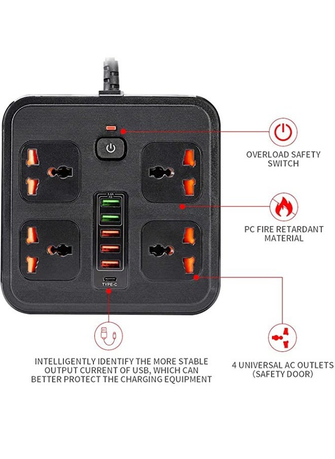 TYCOM - Tycom Power Strip Surge Protector with USB + Type C, Extension Cord Flat Plug with Widely 4 AC Outlet and 5 USB 1 Type C, Small Desktop Station, Compact Socket for Travel, Home and Office. - Image 1
