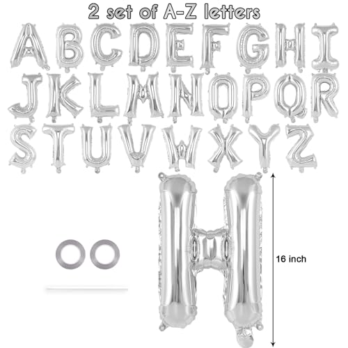 YOTHORN 52 Pcs Silver Letter Balloons16 Inch Foil Alphabet Letter BalloonsLetter AZ Balloon Banner Custom Phrase Balloon for Birthday Party Wedding Anniversary Decoration Silver 52pcs - Image 5