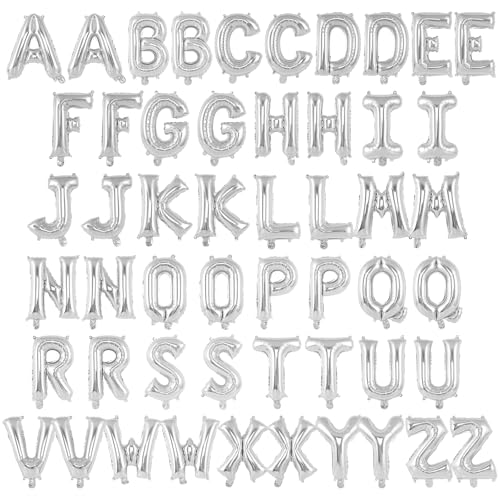 YOTHORN 52 Pcs Silver Letter Balloons16 Inch Foil Alphabet Letter BalloonsLetter AZ Balloon Banner Custom Phrase Balloon for Birthday Party Wedding Anniversary Decoration Silver 52pcs - Image 1